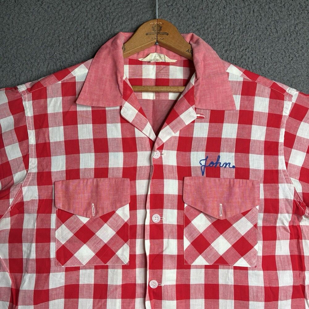 Vintage 1950s Nat Nast Bowling Shirt Gingham Button Up Men’s XL Chainstitch